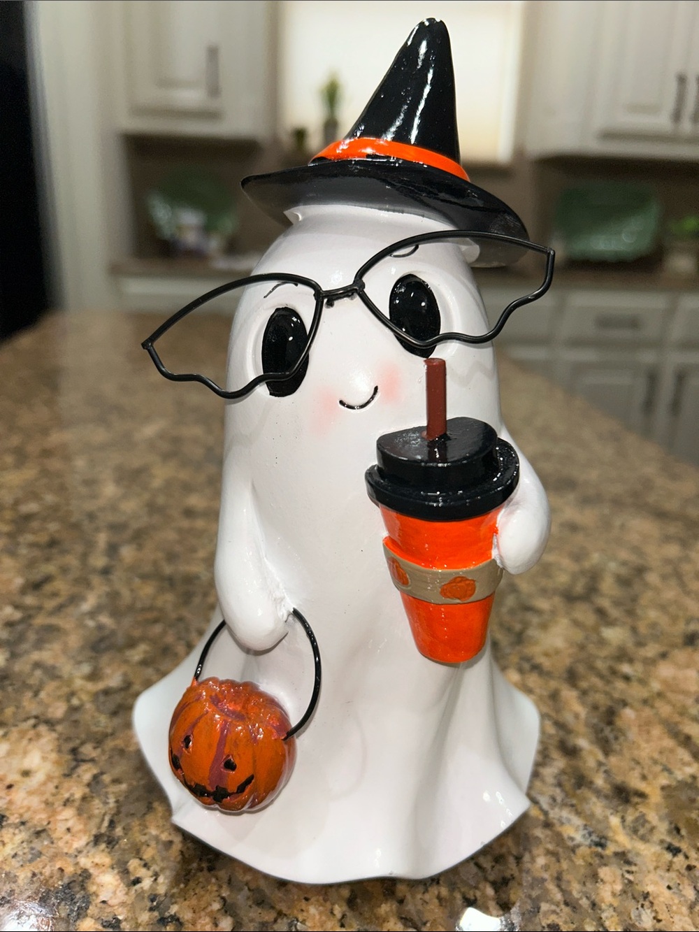 Marshalls, TJX, Homegoods Ghost with Cold Cup with Black Hat and Pumpkin